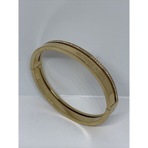 Michael Kors Women's Gold Tone Crystal Accent Logo Bangle Wrist Bracelet NJ11 - Picture 5 of 5